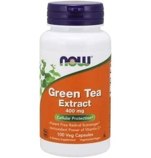 NOW Foods Green Tea Extract 400 mg supplement in a 100 veg capsules bottle