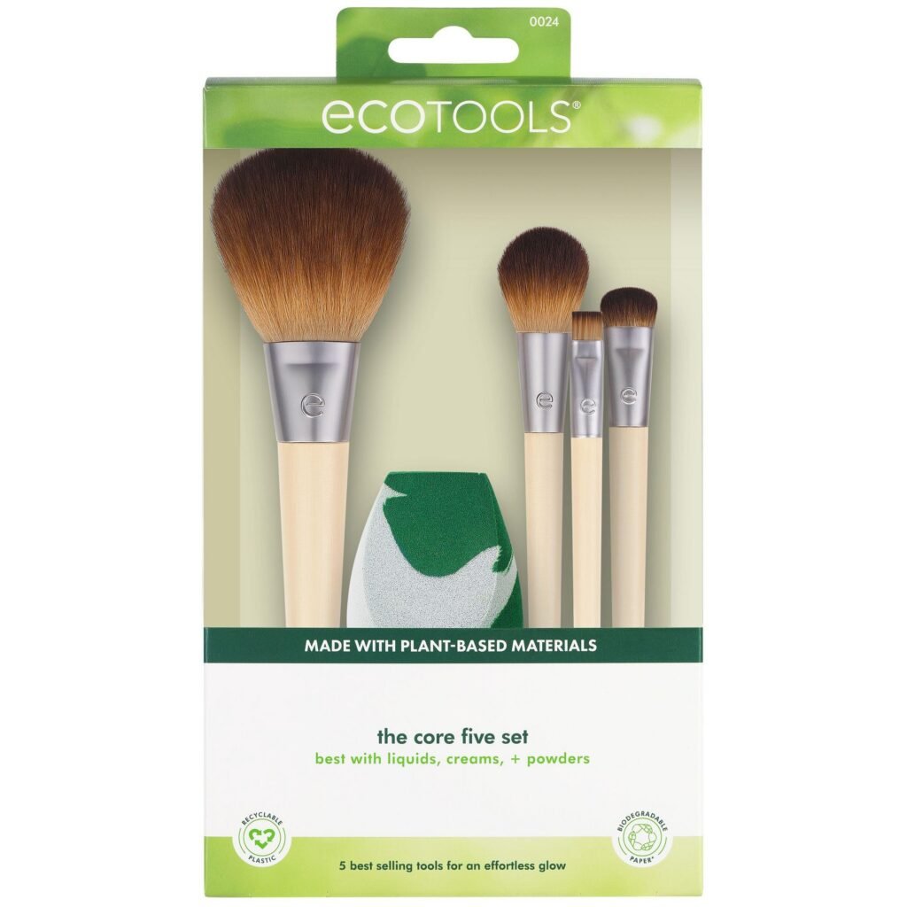 EcoTools 'The Core Five Set' makeup brushes and sponge in eco-friendly packaging