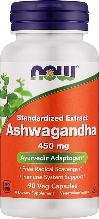 NOW Ashwagandha 450 mg 90 Veg Capsules supplement bottle