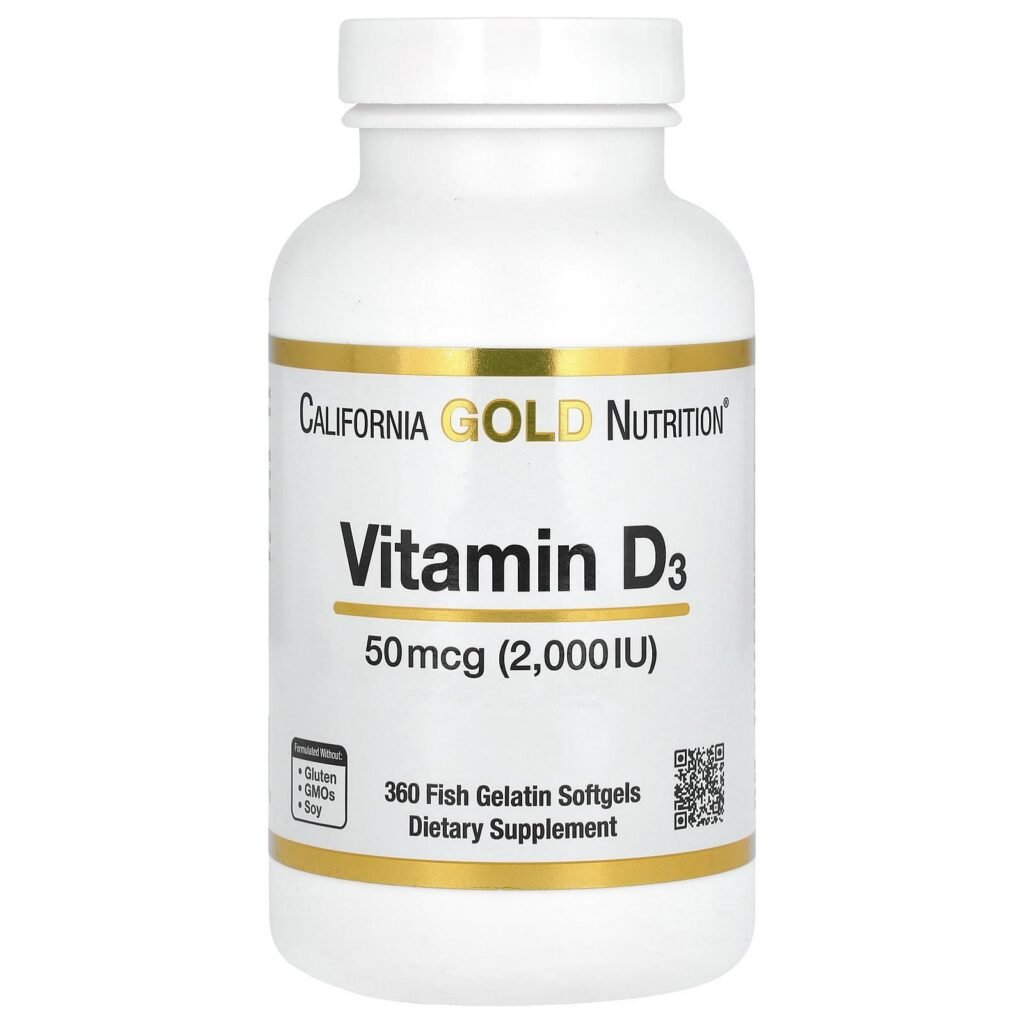 California Gold Nutrition Vitamin D3 2,000 IU 360 softgels bottle